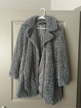 Kenneth Cole Plush Grey Teddy Coat